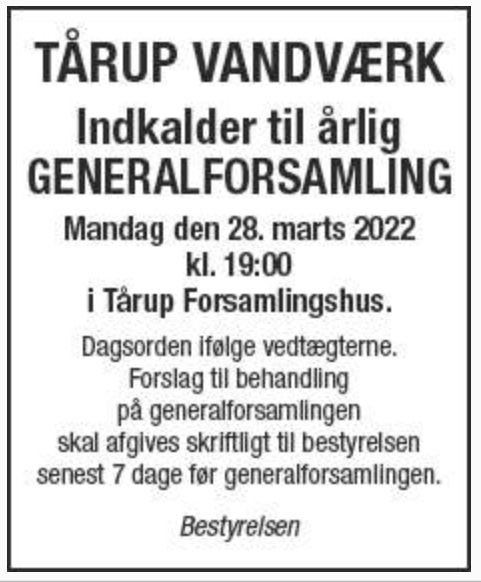 Generalforsamling i Tårup Vandværk